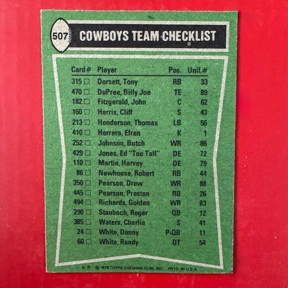 1978 topps tony dorsett-drew pearson #507 mint condition - Picture 3 of 5